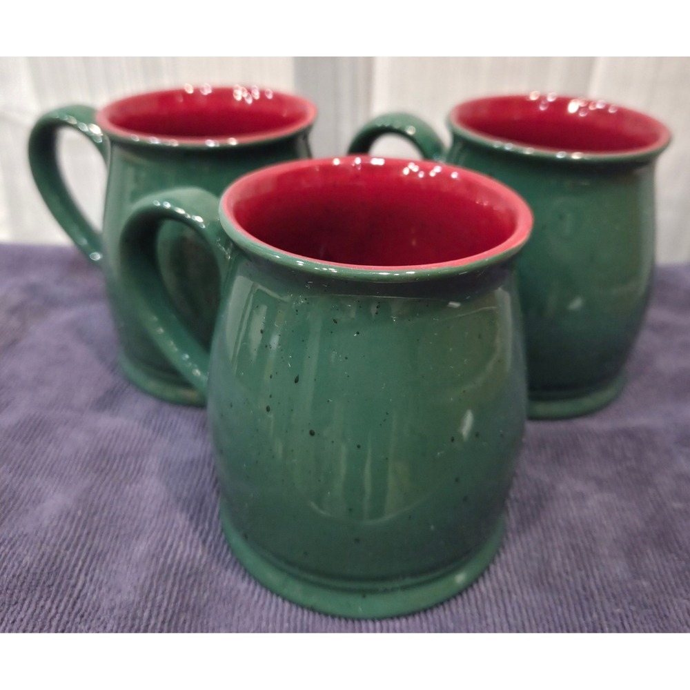 Colours by Alexander Julian Mug Set/3 Hunter Green Red Speckled Stoneware Coffee